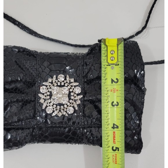 Iman Global Chic Bow Black Snakeskin Evening Clutch Huge Rhinestone - Picture 11 of 12